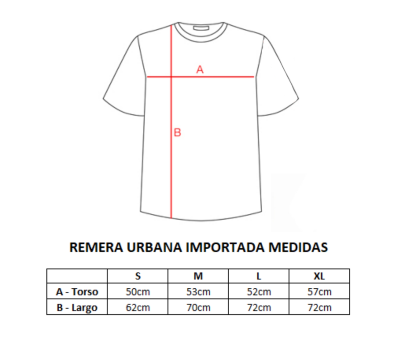 Medidas Remeras Urbanas Importadas